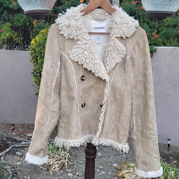 Wet Seal Jackets & Blazers - Vtg Wet Seal Faux Suede Sherpa Lined Faux Fur Collar Jacket